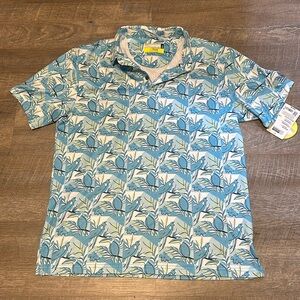 Nicklaus Blue Tropical Bird Moisture Wicking Polo Shirt